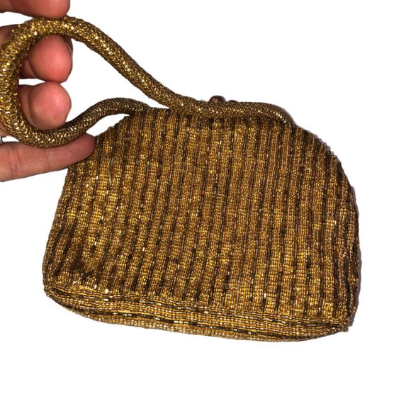 La Regale Vintage 1960s gold all beaded mini hand bag - Picture 3 of 8